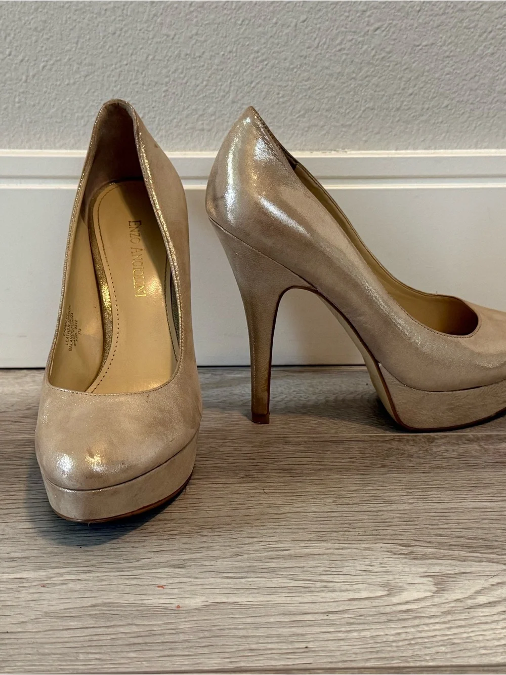 Enzo Angiolini Champagne Metallic Platform Pumps